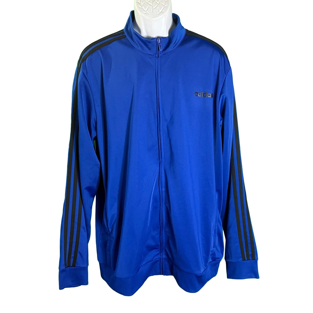 Adidas Track Jacket Mens 2XL Blue Essentials 3-Stripes Tricot DU0449